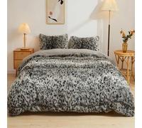 LIFEREVO Cheetah Print Faux Fur Duvet Cover Fluffy Bedding Set, 3 Pieces Soft Plush Fuzzy Comforter Cover Set(1 Shaggy Comforter Cover+2 Furry Pillowcases), Zipper Closure(Queen, Leopard Print Grey)