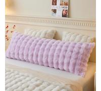 LIFEREVO Fluffy Faux Rabbit Fur Bolster Pillowcase, Soft Cozy Light Purple Body Pillow Cover with Zipper, Plush Furry Waffle Bubble Long Bed Pillow Case Pregnancy Women Side Sleeper, 4.6ft, Lavender