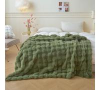 LIFEREVO Fluffy Faux Rabbit Fur Single Throw, Plush Fuzzy Bubble Blanket for Couch Sofa, Soft Cozy Furry Bed Blanket Home Decor, Shaggy Lap Throw for Bedroom Living Room Office, 130x150 cm, Sage Green