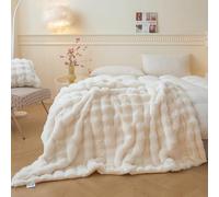 LIFEREVO Fluffy Faux Rabbit Fur Single Throw, Plush Fuzzy Bubble Blanket for Couch Sofa, Soft Cute Furry Bed Blanket Home Decor, Shaggy Lap Throw for Bedroom Living Room Office, 127x152 cm, Beige