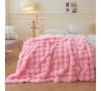 LIFEREVO Fluffy Faux Rabbit Fur Single Throw, Plush Fuzzy Bubble Blanket for Couch Sofa, Soft Cute Furry Bed Blanket Home Decor, Shaggy Lap Throw for Bedroom Living Room Office, 130x150cm, Pink