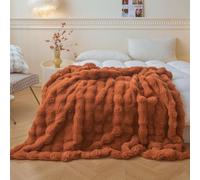 LIFEREVO Fluffy Faux Rabbit Fur Single Throw, Plush Fuzzy Bubble Blanket for Couch Sofa, Soft Furry Bed Blanket Home Decor, Shaggy Lap Throw for Bedroom Living Room Office, 127x152 cm, Burnt Orange