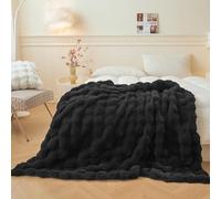 LIFEREVO Fluffy Faux Rabbit Fur Throw Blanket for Bed, Soft Plush Fuzzy Bubble Throw for Couch Sofa, Warm Twin/Double Throws for Audlts Home Decoration Bedroom Living Room, 150x200 cm, Black