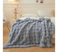 LIFEREVO Luxury Fluffy Faux Rabbit Fur Blanket for Bed, Plush Fuzzy Bubble Throw for Couch Sofa, Cozy Furry Shaggy Twin/Double Blanket for Bedroom Living Room Home Decor, 152x228 cm, Grey
