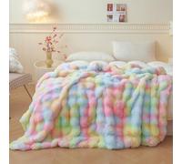 LIFEREVO Luxury Fluffy Faux Rabbit Fur Blanket for Bed, Tie Dye Plush Fuzzy Bubble Twin/Double Blanket for Couch Sofa, Cozy Furry Shaggy Throw for Adults Womens Girls Teens Kids, 152x228 cm, Rainbow
