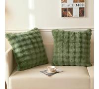LIFEREVO Set of 2 Faux Rabbit Fur Decorative Throw Pillow Covers 26x26, Luxury Plush Shaggy Bubble Euro Pillow Shams with Zipper, Furry Fuzzy Accent Cushion Covers for Bed Sofa Couch, Sage Green