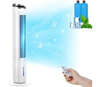 LIFERUN 101cm Tower Fan with Remote, 4-in-1 Evaporative Air Cooler, 52° Oscillating Bladeless Cooling Tower Fan, Removable Water Tank, 8H Timer, Quiet Standing Floor Fan for Bedroom Office