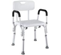LIFERUN Adjustable Shower Chair, Shower Seat with Back and Arms, Portable Bath Stool for Mobility, Non Slip Shower Chair for Adults Elderly Disabled, Maximum Load 136 kg, White
