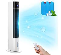 LIFERUN Evaporative Tower Fan, 4 in 1 Air Cooler Fan with Remote Control, 3 Wind Modes, 50° Oscillating & 12Hrs Timer, Standing Fan for Bedroom/Living Room