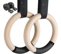 LIFERUN Gymnastics Rings, Olympic Rings Wooden 1100lbs with Adjustable Metal Buckle 16.7ft Long Straps, Pull Up Rings Workout Rings for Home Gym
