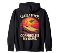 Life's A Pitch Cornhole's My Game Fun Zip Hoodie