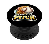 Life's A Pitch Funny Baseball Pitcher Player Coach Fan Pun PopSockets Adhesive PopGrip