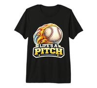 Life's A Pitch Funny Baseball Pitcher Player Coach Fan Pun Premium T-Shirt