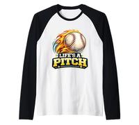 Life's A Pitch Funny Baseball Pitcher Player Coach Fan Pun Raglan Baseball Tee