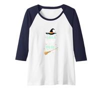 Life's A Witch and Then You Fly Magical Halloween Quote Raglan Baseball Tee, Women, Navy/White, XXL