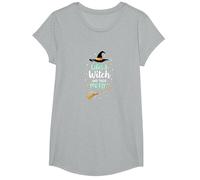 Life's A Witch and Then You Fly Magical Halloween Quote T-Shirt, Girls, Heather Grey, Large