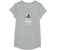Life's A Witch and Then You Fly Magical Halloween Quote T-Shirt, Girls, Heather Grey, XS
