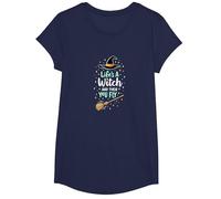 Life's A Witch and Then You Fly Magical Halloween Quote T-Shirt, Girls, Navy, Large