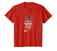 Life's A Witch and Then You Fly Magical Halloween Quote T-Shirt, Kids, Red, 8 Years