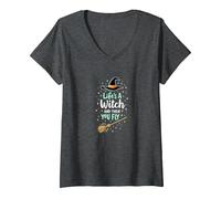 Life's A Witch and Then You Fly Magical Halloween Quote V-Neck T-Shirt, Women, Dark Heather Grey, XL