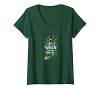 Life's A Witch and Then You Fly Magical Halloween Quote V-Neck T-Shirt, Women, Forest Green, L