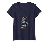 Life's A Witch and Then You Fly Magical Halloween Quote V-Neck T-Shirt, Women, Navy, S