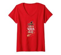 Life's A Witch and Then You Fly Magical Halloween Quote V-Neck T-Shirt, Women, Red, L