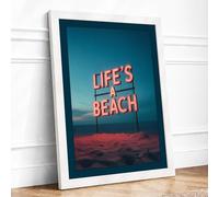 Life's Beach Vintage Framed Wall Art Print A3 (42×29.7cm) White, Wall Decor for Living Room, Bedroom, Office & Home, Ready to Hang, Art Gift
