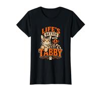 Lifes Better with A Tabby Cat Lounging Value Graphic T-Shirt, Women, Black, S