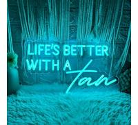 Life's Better With a Tan Neon Sign Ice Blue LED Neon Light for Wall Decor USB Powered Neon Signs for Tanning Salon Beauty Studio Bedroom Home Bar Party Aesthetic Decor Tanning Room Accessories