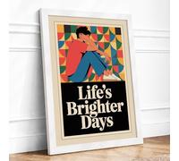 Life's Brighter Days Art Deco Framed Wall Art Print A2 (59.4×42cm) White, Wall Decor for Living Room, Bedroom, Office & Home, Ready to Hang, Art Gift