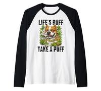 Life's Ruff Take a Puff Funny Stoner Bulldog 420 Weed Raglan Baseball Tee