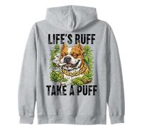 Life's Ruff Take a Puff Funny Stoner Bulldog 420 Weed Zip Hoodie