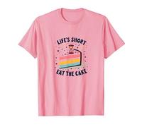 Lifes Short Eat The Cake Fun Dessert Lover T-Shirt, Men, Pink, L