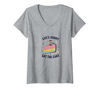 Lifes Short Eat The Cake Fun Dessert Lover V-Neck T-Shirt, Women, Heather Grey, XXL