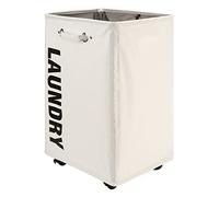 Lifesela 22" Pro Rolling Laundry Basket, Large Laundry Hamper on Wheels, Collapsible Dirty Clothes Hamper with Drawstring Mesh Cover, Corner Clothes Storage Basket Laundry Bin with Handle (Beige)