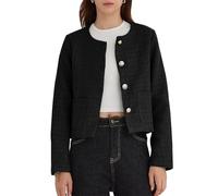 LifeShe Tweed Jacket Women Cropped Long Sleeve Work Blazers Fall Casual Open Front Office Coats, Black, S