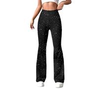 LifeShe Women Sparkly Flared Leg Pants Y2K Sequin Bell Bottom Legging Pants, Black, S