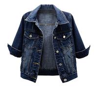 LifeShe Women's 3/4 Sleeve Short Denim Jacket Light Cropped Jean Jackets Coats, Deep Blue, XL