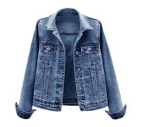 LifeShe Women's Basic Button Down Denim Jean Jacket Coat, A-blue, L