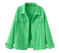 LifeShe Women's Basic Button Down Denim Jean Jacket Coat, Green, XXL