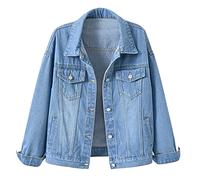 LifeShe Women's Basic Button Down Denim Jean Jacket Coat, Light Blue, L