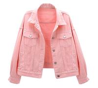 LifeShe Women's Basic Button Down Denim Jean Jacket Coat - Pink - Medium