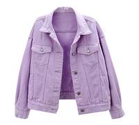 LifeShe Women's Basic Button Down Denim Jean Jacket Coat, Purple, XXL