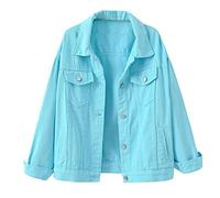 LifeShe Women's Basic Button Down Denim Jean Jacket Coat, Sky Blue, XXL