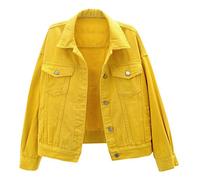 LifeShe Women's Basic Button Down Denim Jean Jacket Coat - Yellow - Medium