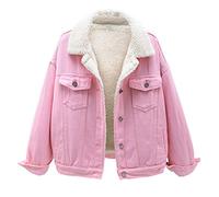 LifeShe Women's Basic Long Sleeve Button Down Distressed Denim Jackets Jean Jacket Coat, Pink, M