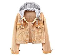 LifeShe Women's Casual Detachable Hoodie Cropped Denim Jacket Jean Jackets Coat,Yellow,(FX-SN7Q-RIFU), Yellow