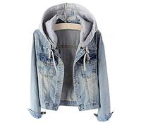 LifeShe Women's Casual Detachable Hoodie Denim Jacket, A-light Blue, S