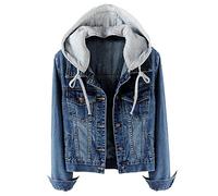 LifeShe Women's Casual Detachable Hoodie Denim Jacket, B-deep Blue, L